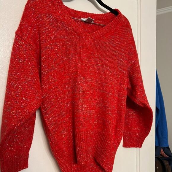 Vintage Crystal Sportswear Sparkly Red Knit Crew Sweater - Size M - Picture 2 of 9